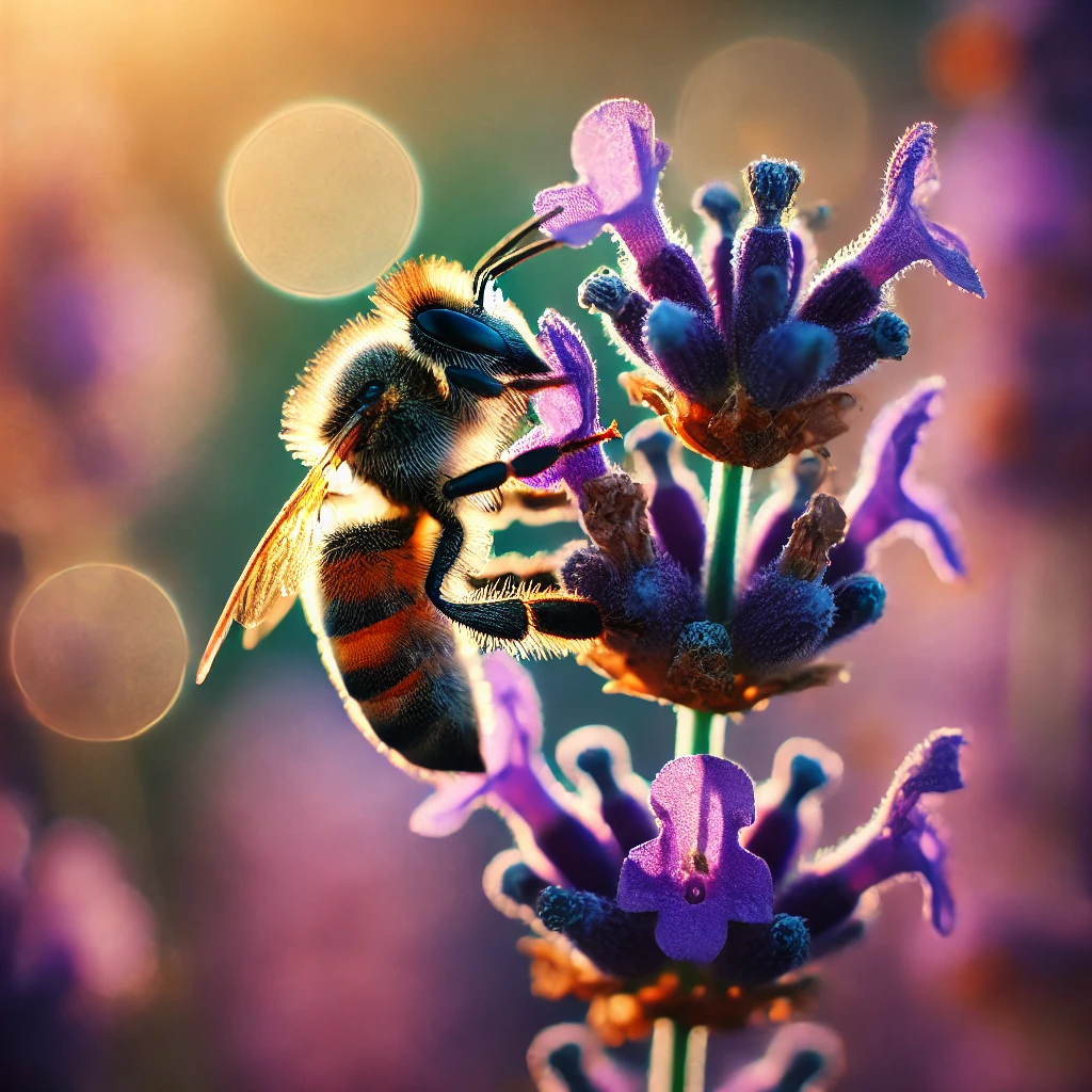 Macro photograph of a bee on a lavender flower